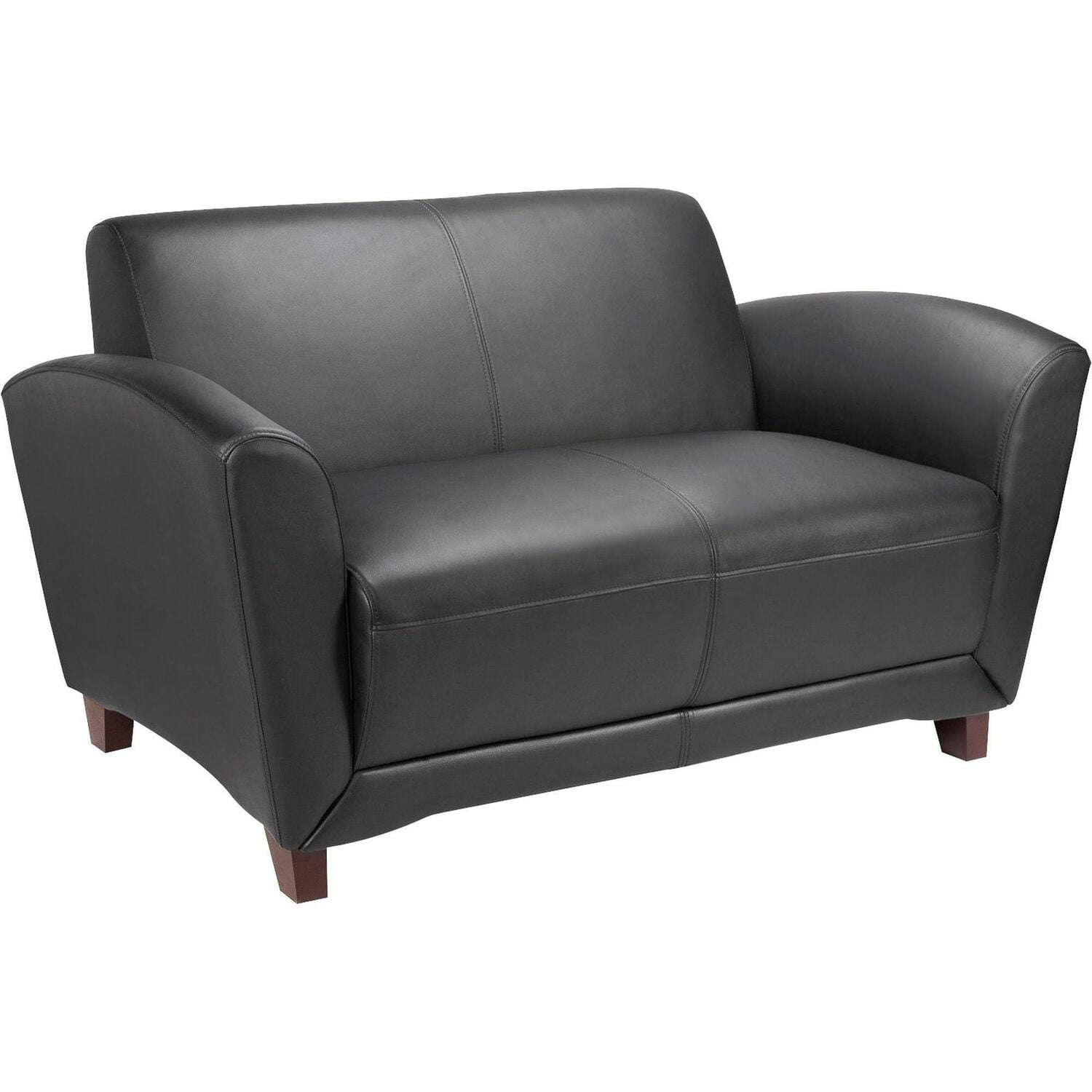 Accession Black Faux Leather Reception Loveseat with Pillow Back
