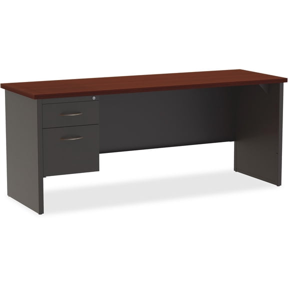 Lorell, LLR79164, Mahogany Laminate Comm. Steel Left-pedestal Credenza, 1 Each