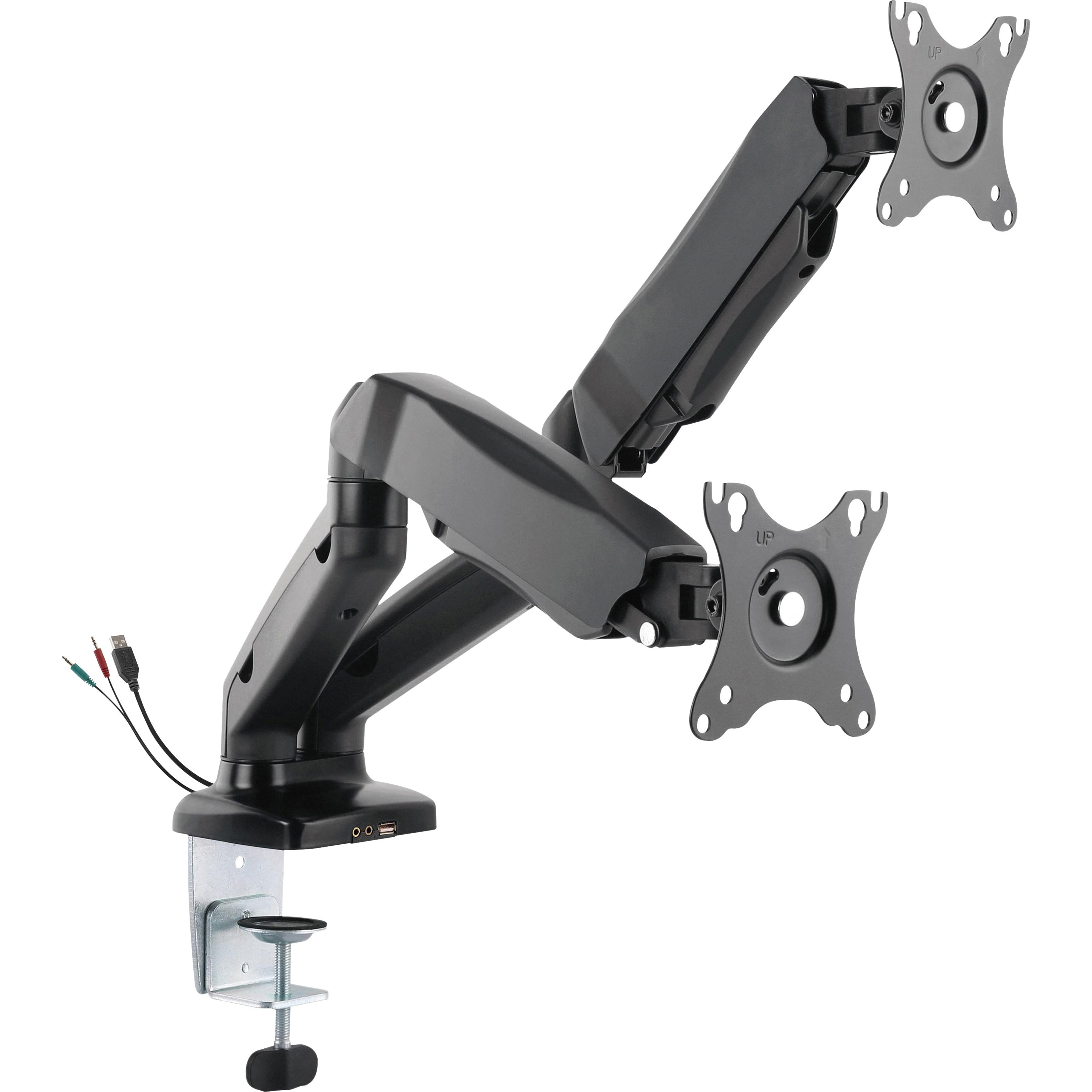 Black Dual-Monitor Adjustable Desktop Mount with USB Ports