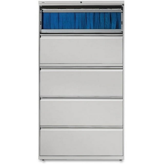 Lorell Lateral File - 5-Drawer 42" x 18.6" x 67.7" - 5 x Drawer(s) for File - Legal, Letter, A4 - Lateral - Rust Proof, Leveling Glide, Interlocking, Ball-bearing Suspension, Label Holder - Light Gray