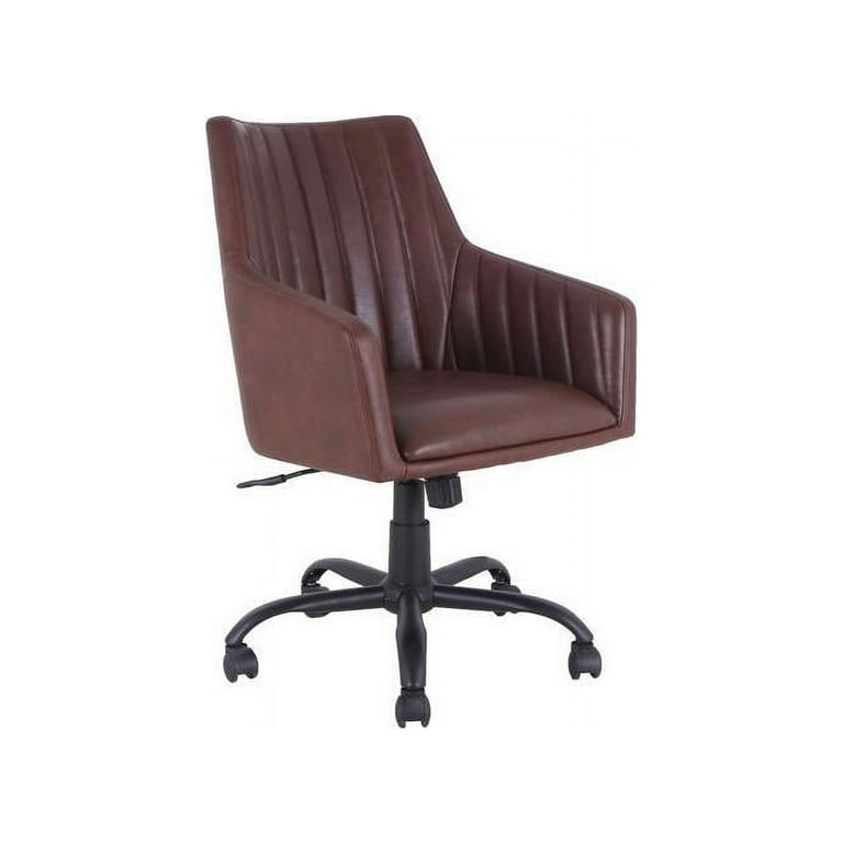 Lorell Leather Back Stitch Chair - Bonded Leather Seat - Bonded Leather  Back - 5-star Base - Tan - 25.4 Width x 27.4 D 