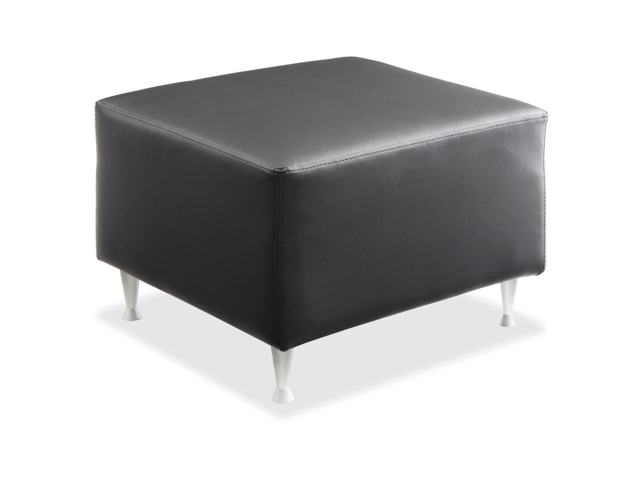 Black Leather Lounge Bench with Brushed Aluminum Legs