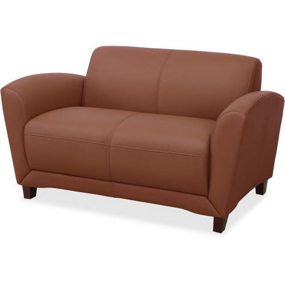 Tan Faux Leather Pillow Back Reception Loveseat