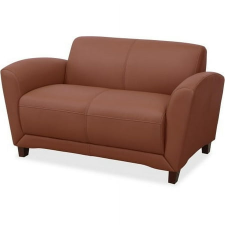 Lorell, LLR68947, Mahogany Finish Reception Loveseat, 1 Each, Mahogany,Tan