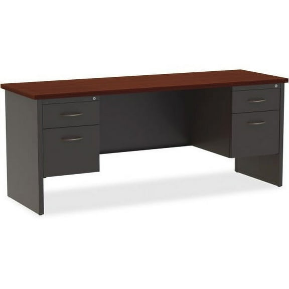 Lorell, LLR79158, Mahogany Laminate Comm. Steel Double-pedestal Credenza, 1 Each