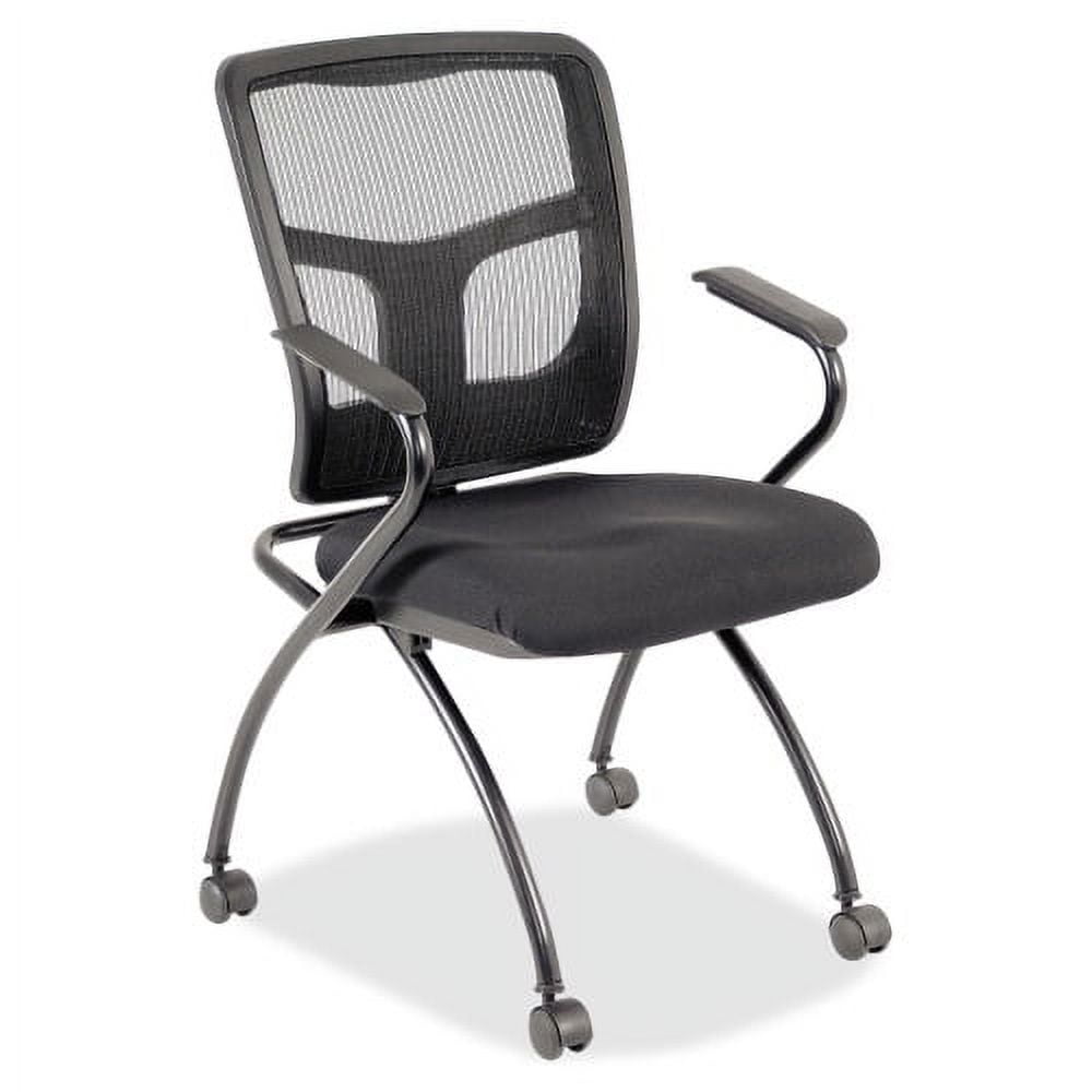 Black Mesh and Fabric Reception Swivel Chair with Fixed Arms