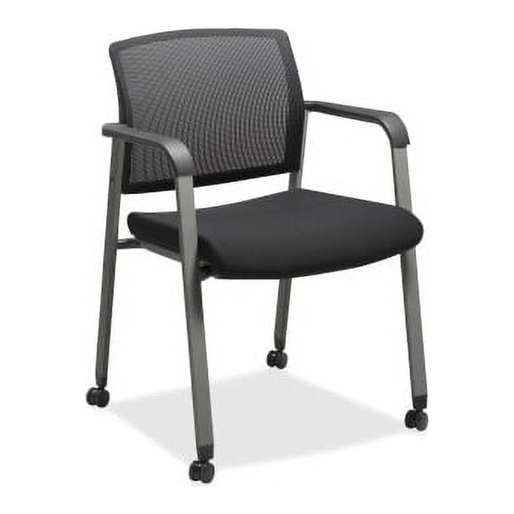 Lorell Mesh Back Guest Stool with Arms - Black Fabric Seat - Square Base - 1 Each Lorell Mesh Back Guest Stool with Arms - Black Fabric Seat - Square Base - 1 Each