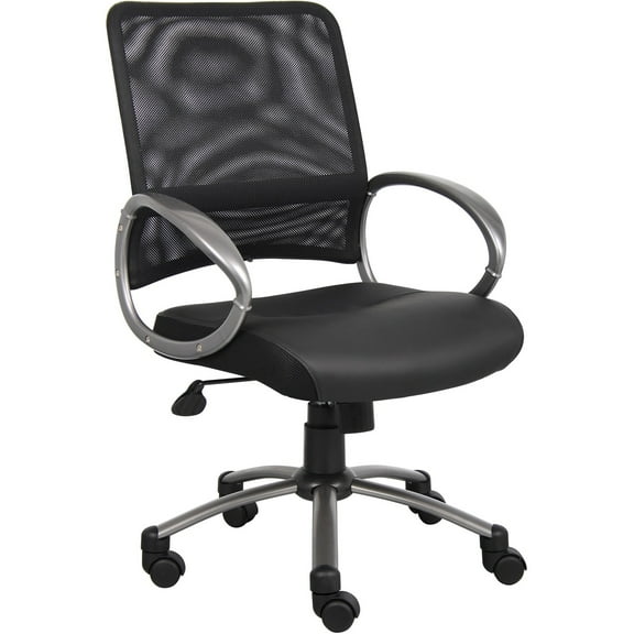 Lorell Mesh Back Task Chair Leather Seat 25"x25"x42" Black 69518
