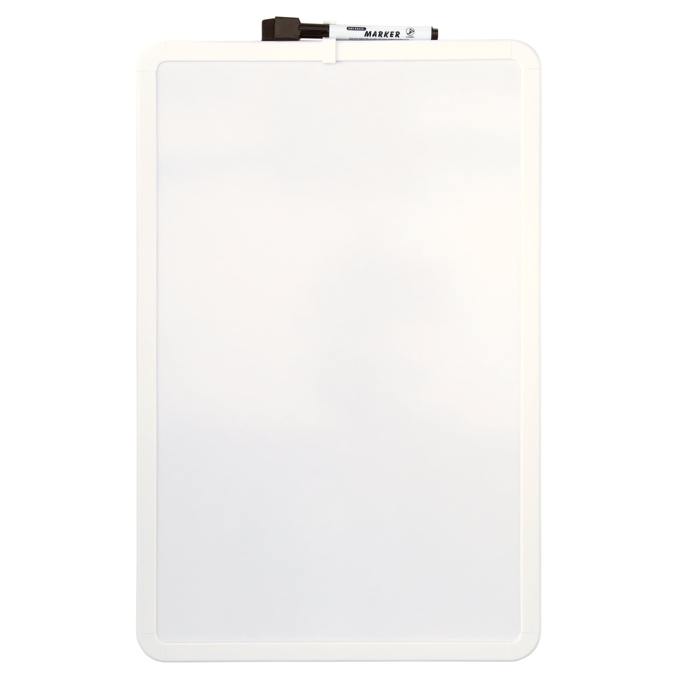 White Magnetic Melamine Dry Erase Board with Plastic Frame, 17" x 11"