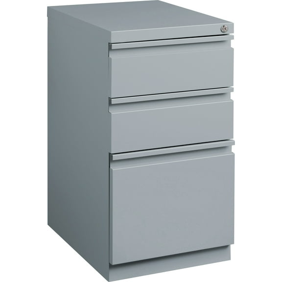 Lorell Mobile Box/Box/File Pedestal File 15" x 19.9" x 27.8" - 3 x Drawer(S) for Box, File - Letter - Ball-bearing Suspension, Drawer Extension, Durable, Recessed Drawer - Platinum - Steel - Recycled