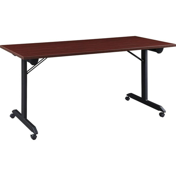 Lorell Mobile Folding Training Table, 29-1/2"H x 63"W x 23-5/8"D, Black/Mahogany