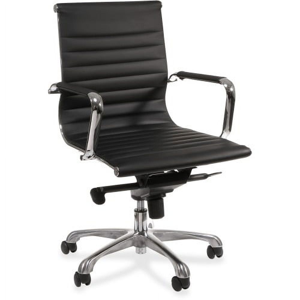 Lorell Modern Chair Series Mid-back Leather Chair Leather Seat - Leather Back - 5-star Base - Black - 20" Seat Width x 18.75" Seat Depth - 25" Width x 24.8" Depth x 39.8" Height - 1 Each - image 1 of 5