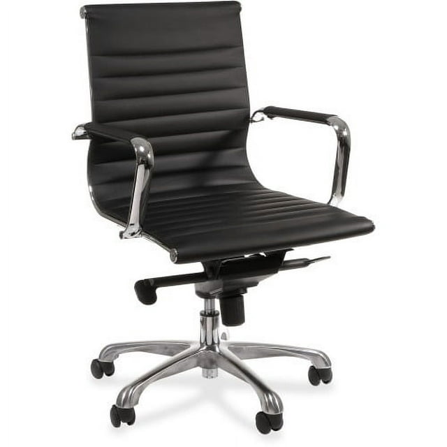 Lorell Modern Chair Series Mid-back Leather Chair Leather Seat - Leather Back - 5-star Base - Black - 20" Seat Width x 18.75" Seat Depth - 25" Width x 24.8" Depth x 39.8" Height - 1 Each