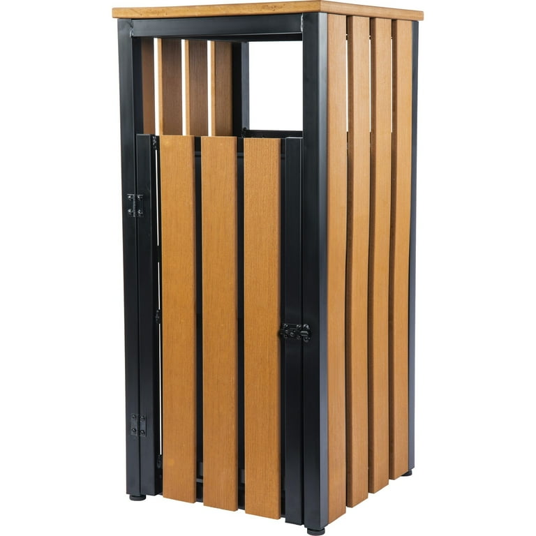 Lorell Faux Wood Outdoor Waste Bin - Rectangular - Weather Resistant - 33.6