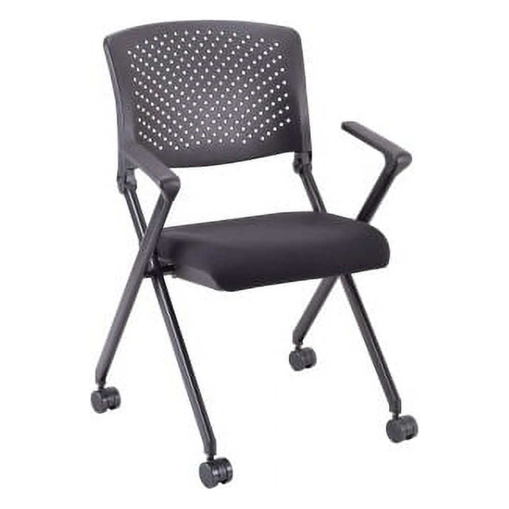 Lorell Plastic Arms/Back Nesting Chair Black Fabric Seat - Black Plastic Back - Metal Frame - 24.4" Width x 22.9" Depth x 35.4" Height - 2 / Carton - image 1 of 6