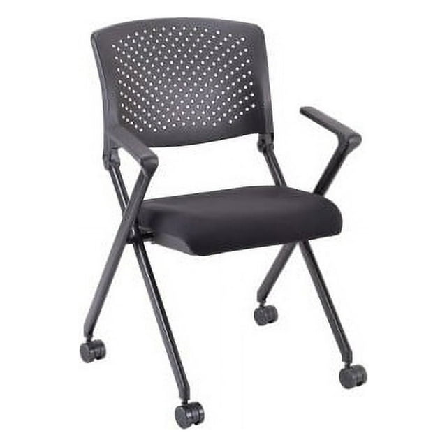 Lorell Plastic Arms/Back Nesting Chair Black Fabric Seat - Black Plastic Back - Metal Frame - 24.4" Width x 22.9" Depth x 35.4" Height - 2 / Carton