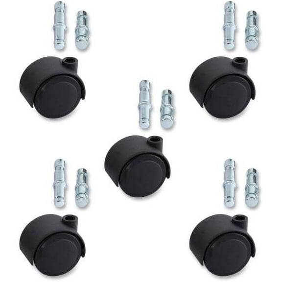 Lorell Premium Dual Soft Wheel Casters Set 1.97" Diameter - Nylon, Metal - Black - 5 / Set