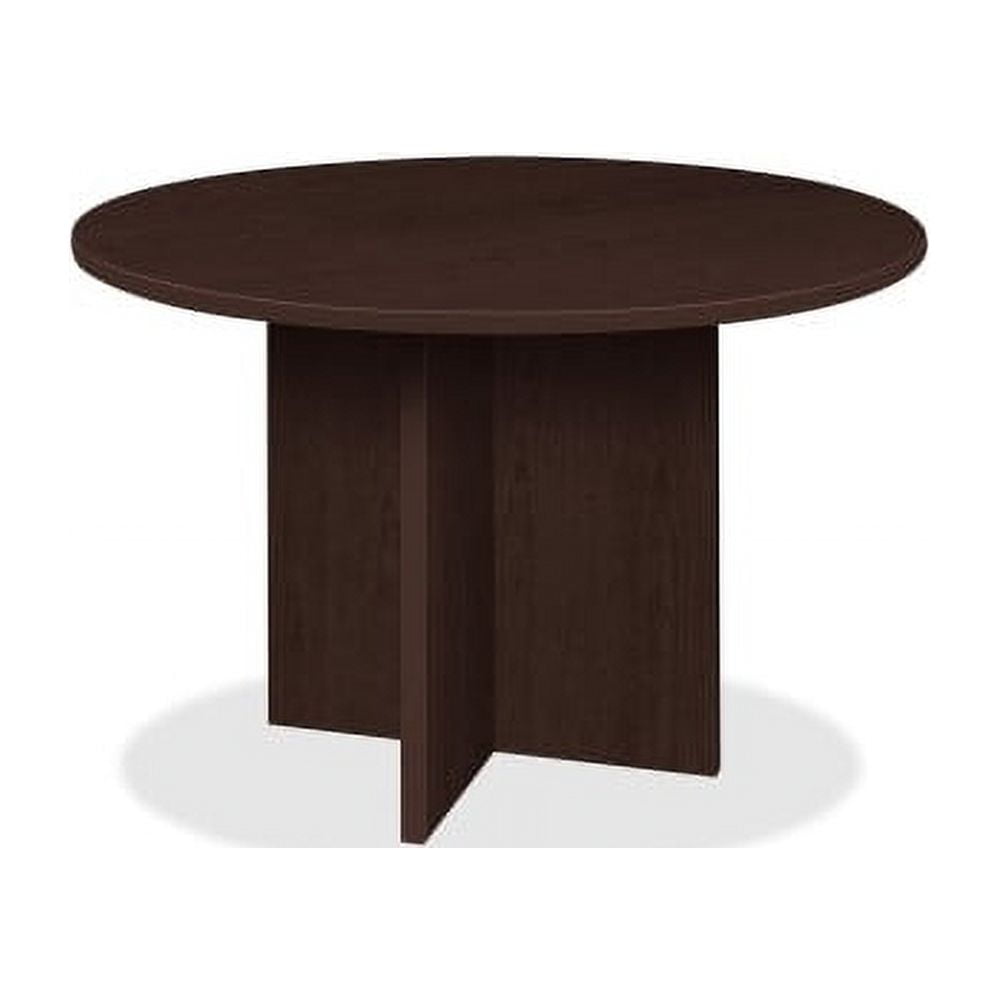 Espresso Round Laminate Conference Table with X-Shaped Base