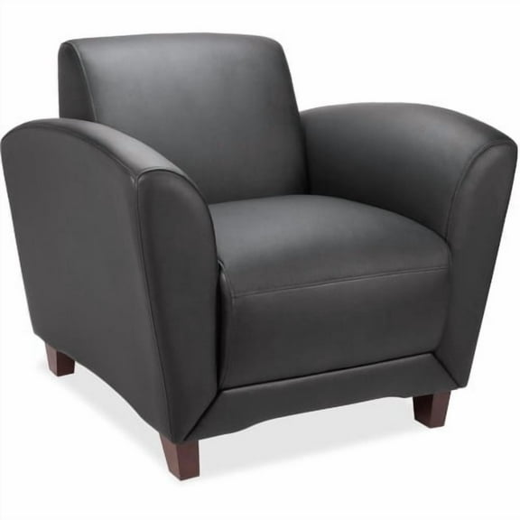 Lorell Reception Seating Club Chair Black Leather Seat - Four-legged Base - Black - 36" Width x 34.5" Depth x 31.3" Height - 1 Each
