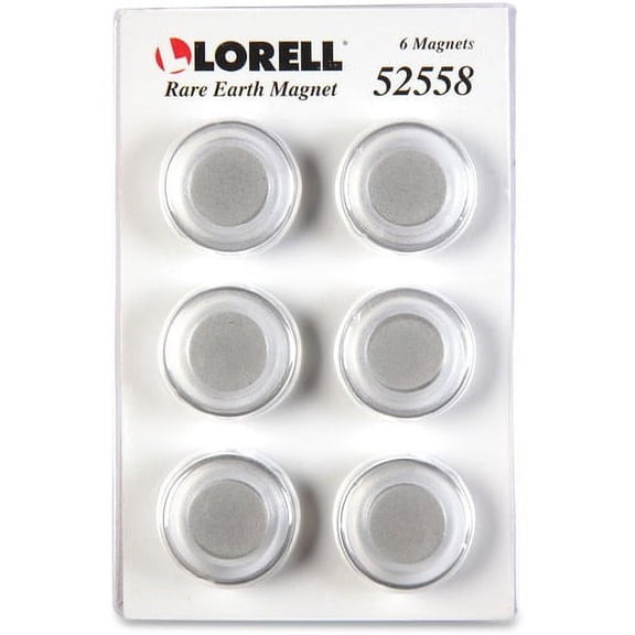 Lorell Round Cap Rare Earth Magnets - 1.2" Diameter - Round - 6 / Pack - Clear | Bundle of 10 Packs