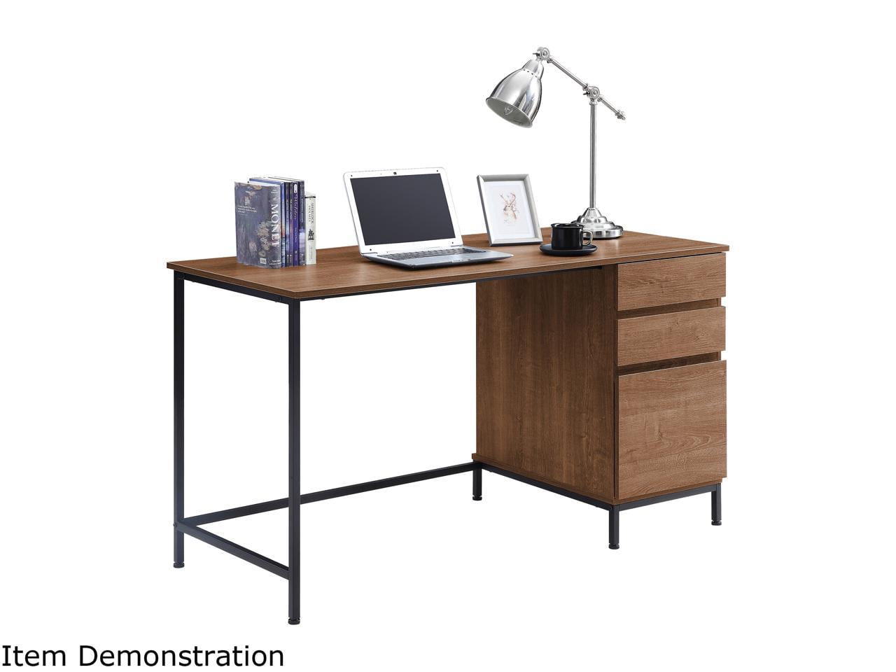 Modern Walnut Laminate Office Desk with 3 Drawers and Steel Legs