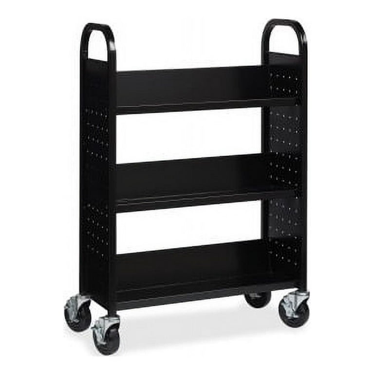 Lorell Single-sided Book Cart - 3 Shelf - Round Handle - 5 Lorell Single-sided Book Cart - 3 Shelf - Round Handle - 5