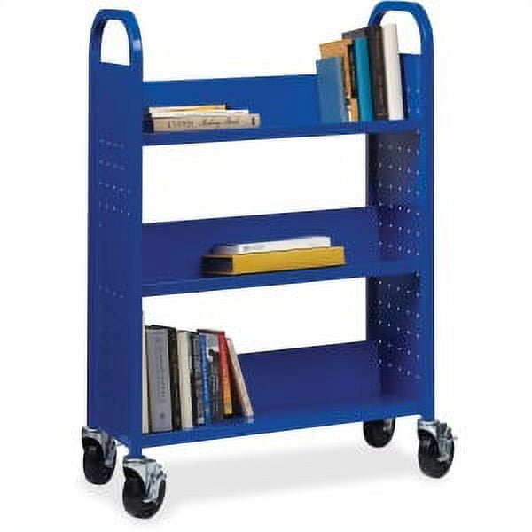 Blue Single-Sided Steel Book Cart with Three Shelves