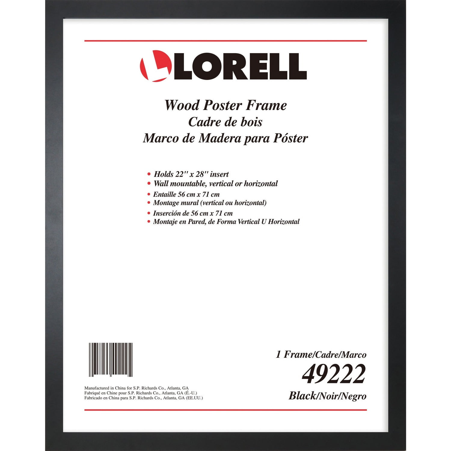 Classic Black Solid Wood Wall Poster Frame, 22" x 28"