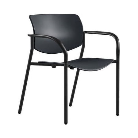 Lorell Stack Chairs with Plastic Seat & Back Powder Coated, Black Tubular Steel Frame - Four-legged Base - Black - Plastic - 25.5" Width x 25" Depth x 33" Height - 2 / Carton