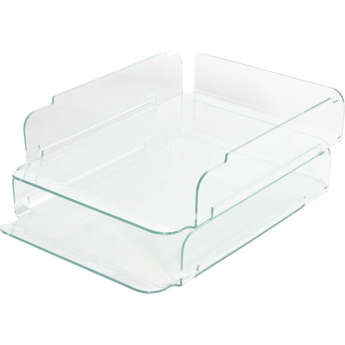 Lorell Stacking Document Trays, Desktop, Durable, Lightweight, Non-skid, Stackable, Clear, Green, Acrylic (80655) | 5 Sets (10 Total)