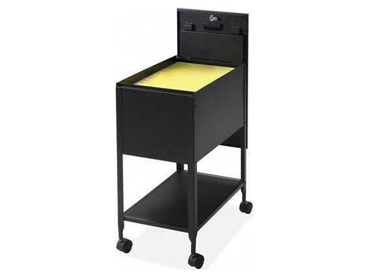 Black Steel Mobile File Cart with Lock and Shelf