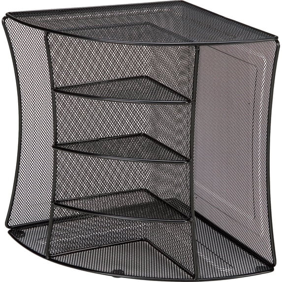 Lorell, Steel Mesh Corner Desktop Organizer, 1 Each, Black