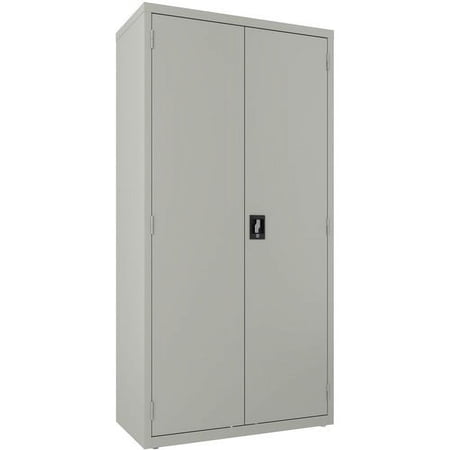 Lorell Steel Wardrobe Storage Cabinet 36" x 18" x 72" - 2 x Shelf(ves) - Durable, Welded, Recessed Handle, Removable Lock, Locking System, Adjustable Shelf - Light Gray - Steel - Recycled