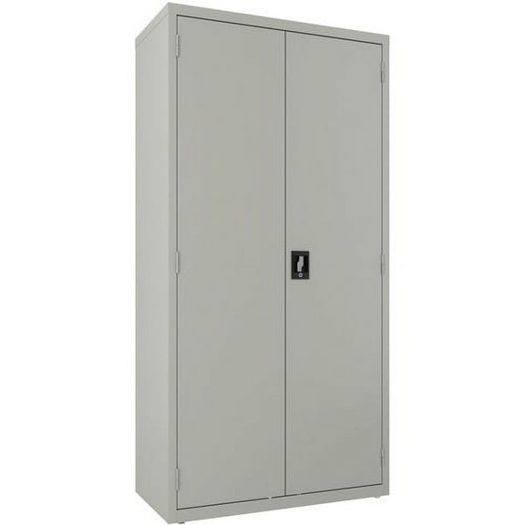 Lorell Steel Wardrobe Storage Cabinet 36" x 18" x 72" - 2 x Shelf(ves) - Durable, Welded, Recessed Handle, Removable Lock, Locking System, Adjustable Shelf - Light Gray - Steel - Recycled