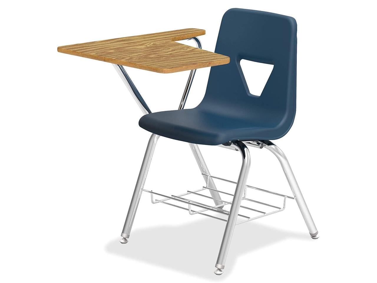 Medium Oak and Navy Wood Tablet Arm Desk with Drawer