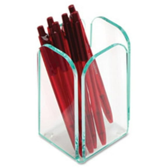 Lorell Transparent Pencil Cup- CL-Green - 2.75 in. x 2.75 in. x 4.75 in.