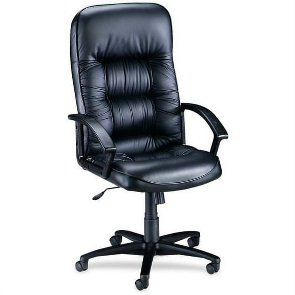 Lorell Tufted Leather Executive High-Back Chair Black Leather Seat - Black Frame - 5-star Base - Black - 1 Each