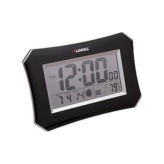 Lorell LCD Wall/Alarm Clock - Digital - Quartz - LCD - Black Main Dial - Silver/Plastic Case
