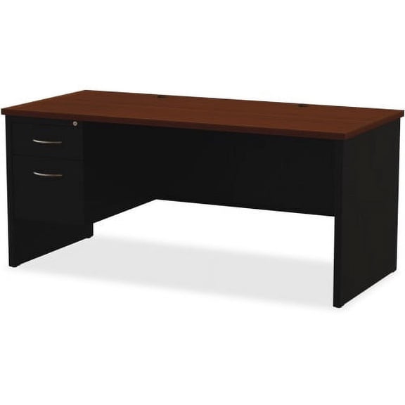 Lorell Walnut Laminate Commercial Steel Desk Series Pedestal Desk - 2-Drawer 66" x 30" , 1.1" Top - 2 x Box Drawer(s), File Drawer(s) - Single Pedestal on Left Side - Material: Steel - Finish: Walnut