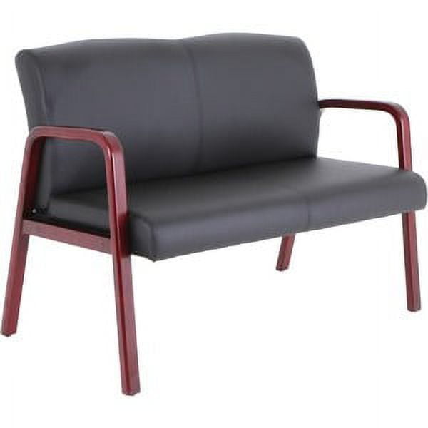 Mahogany Frame Black Bonded Leather Love Seat