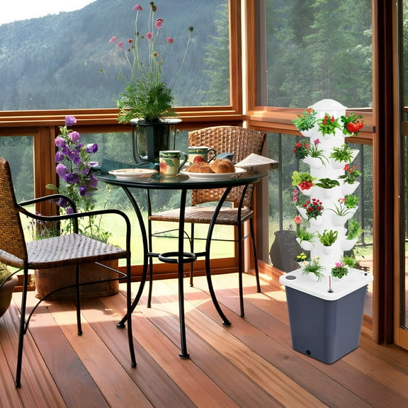 Lorelo 1 Set Hydroponic Growing Tower with 10L Tank, 6 Layers 30 Plants Indoor Hydroponics Growing System, Soilless Cultivation Herbs Fruits Vegetables Vertical Planter Tower Kit
