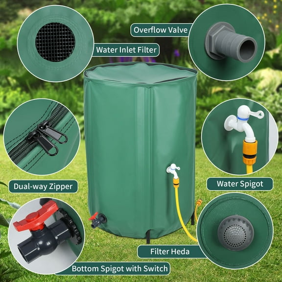 Lorelo 53/100 Gallon Rain Barrel Water Collection System, Collapsible Portable Water Storage Tank, Rainwater Collector with Filter, Faucet with Switch
