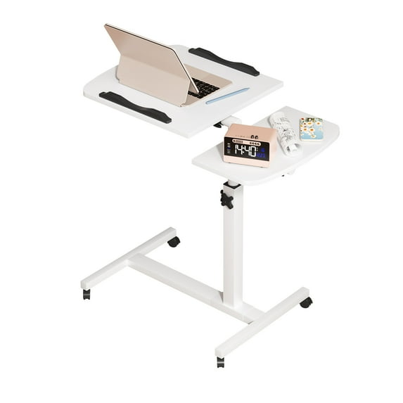 Lorelo Bed Side Table, Height Liftable Overbed Bedside Table with Wheels, Adjustable Tilt Hospital Bed Table, Foldable Over Bed Table for Home