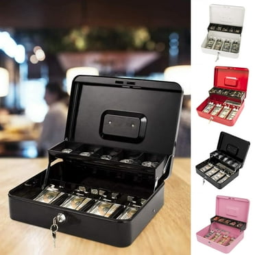Lorelo Cash Storage Box with Lock 2 Keys Metal Money Box with Key Large Capacity Multi-compartments Money Safe Storage Box,11.81"x 9.45"x 3.54"