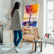 Lorelo H Frame Easel, French Easel with Casters, Solid Beech Wood Easel, Painting Canvas Holder Stand, Tilts Flat Artist Easel, Height Angle Adjustable