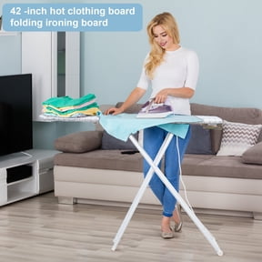 Lorelo Ironing Board, Full-Size Foldable Ironing Board, Foldable Household Ironing Board, Extended Ironing Board Outside with Heat-Resistant Cover (42 inch, Blue Plaid Pattern)