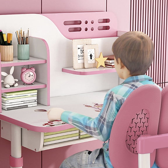 Lorelo Kids Astronaut Storage Desk with Chair and Cabinet, Pink