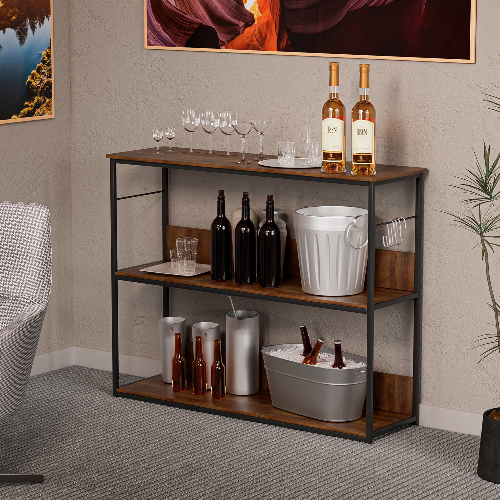 Lorelo Kitchen Island, Kitchen Storage Table with Metal Frame, 2 Tiers ...