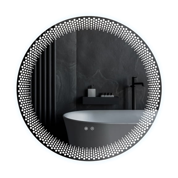 Lorelo LED Bathroom Mirror, Round Bathroom Mirror with Lights, Circle LED Mirror, Wall Mounted Lighted Bathroom with 3 Colors Brightness, Anti-Fog, Dimmable, Shatter-Proof