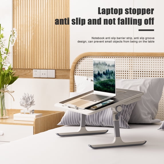 Lorelo Laptop Bed Tray Table, Height Angle Adjustable Laptop Bed Stand, Portable Lap Desk with Foldable Legs, Foldable Lap Tablet Table for Sofa Couch